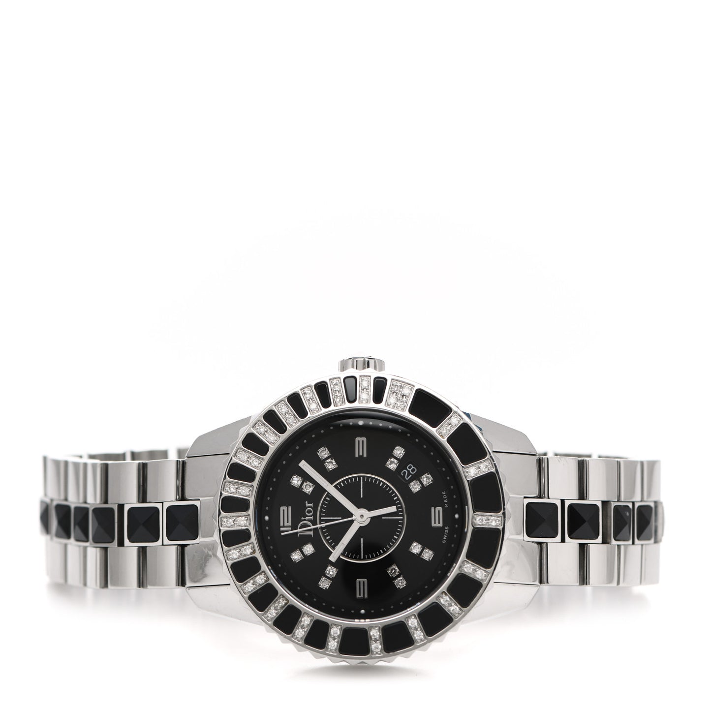 Stainless Steel Diamond Sapphire 33mm Christal Quartz Watch Black