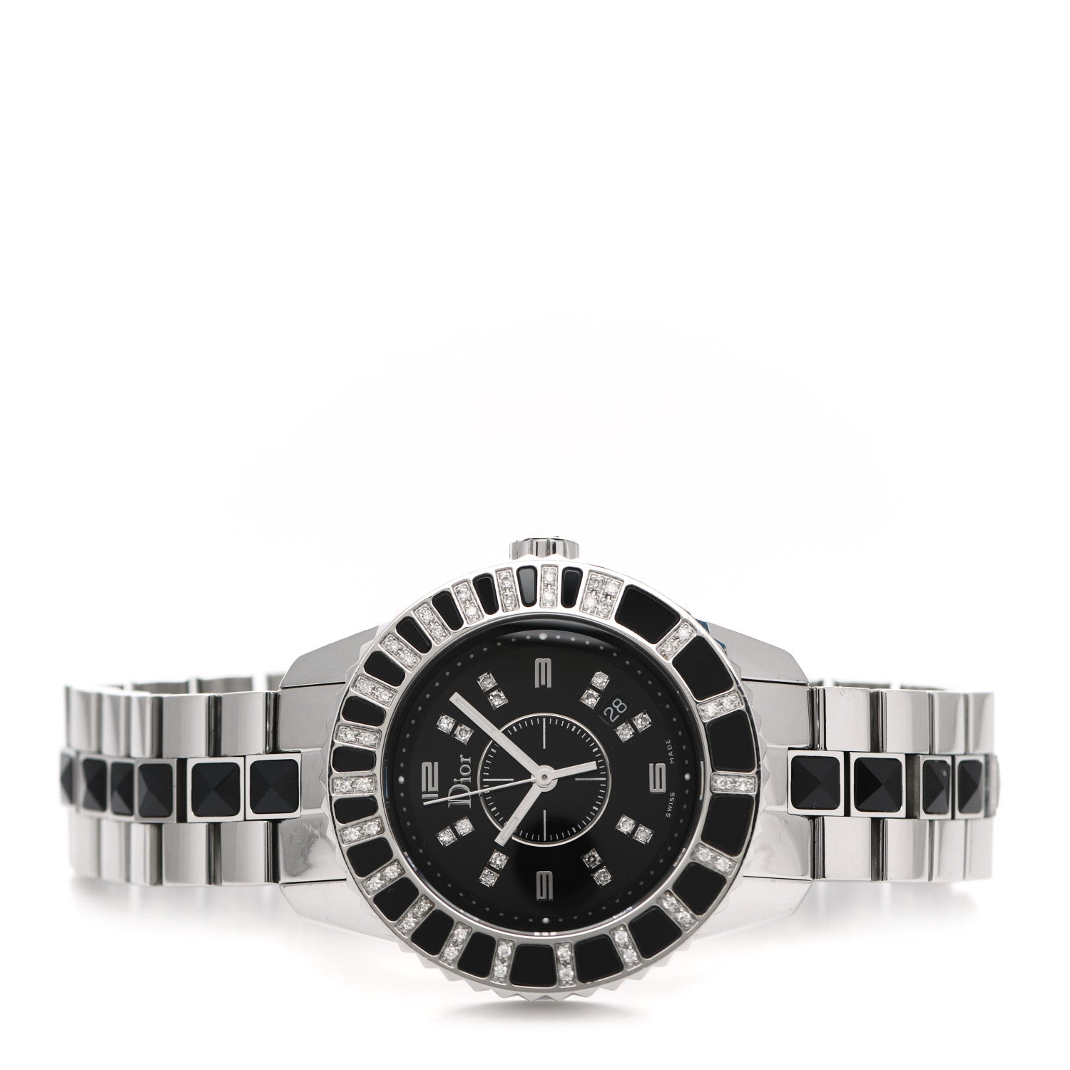 Christian Dior Stainless Steel Diamond Sapphire 33mm Christal Quartz Watch Black 2 of 6