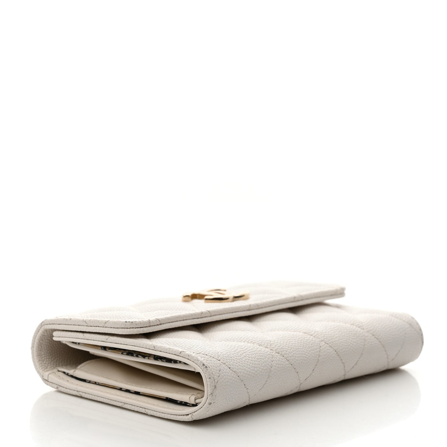 Caviar Quilted Striated CC Medium Flap Wallet White