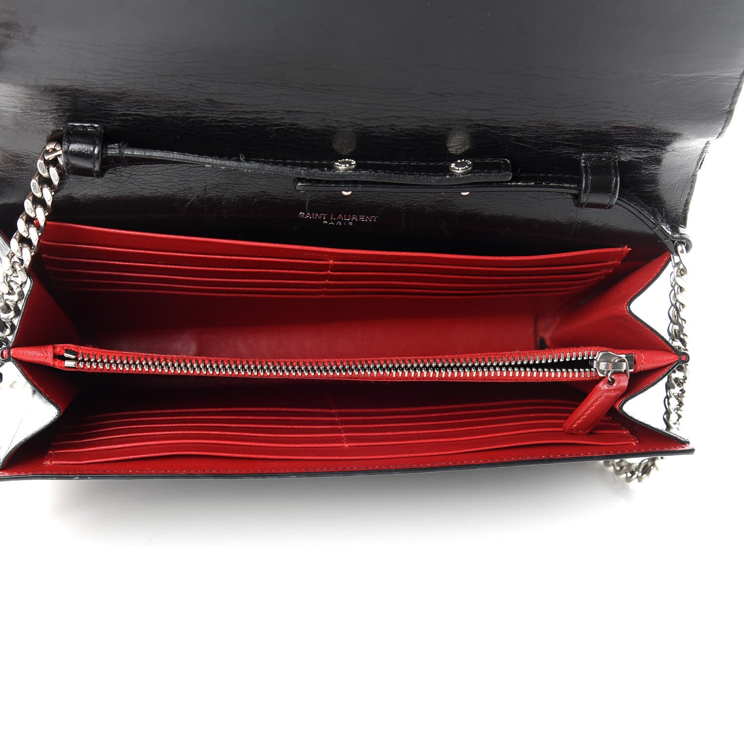 Saint Laurent Ribbed Calfskin Opium Monogram Chain Wallet Black 5 of 9