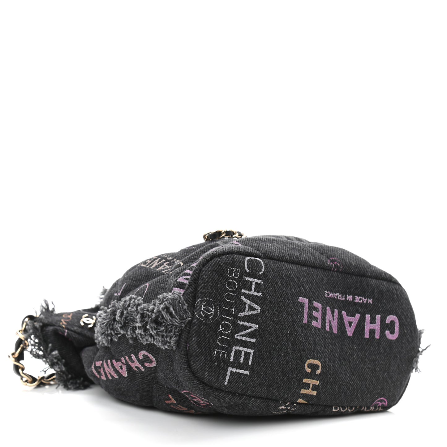 Denim Quilted Mood Small Bucket With Chain Black Multicolor