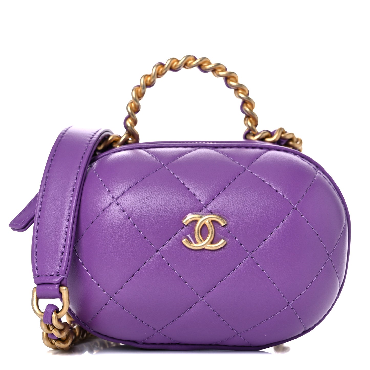 Lambskin Quilted CC Bubble Vanity Case With Chain Purple
