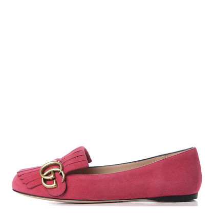 Gucci Kid Scamosciato GG Marmont Fringe Flats 36 Hot Pink 1 of 10