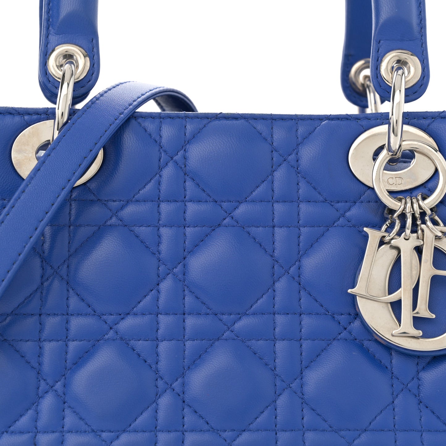 Lambskin Cannage Medium Lady Dior Blue Persan