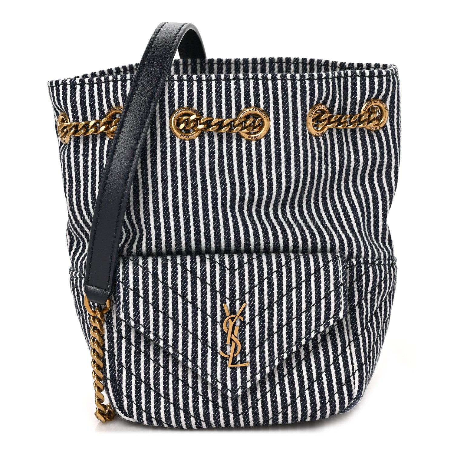 Saint Laurent Canvas Striped Nano Joe Bucket Bag Deep Marine Cream 1 of 9