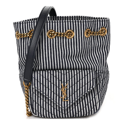 Saint Laurent Canvas Striped Nano Joe Bucket Bag Deep Marine Cream 1 of 9
