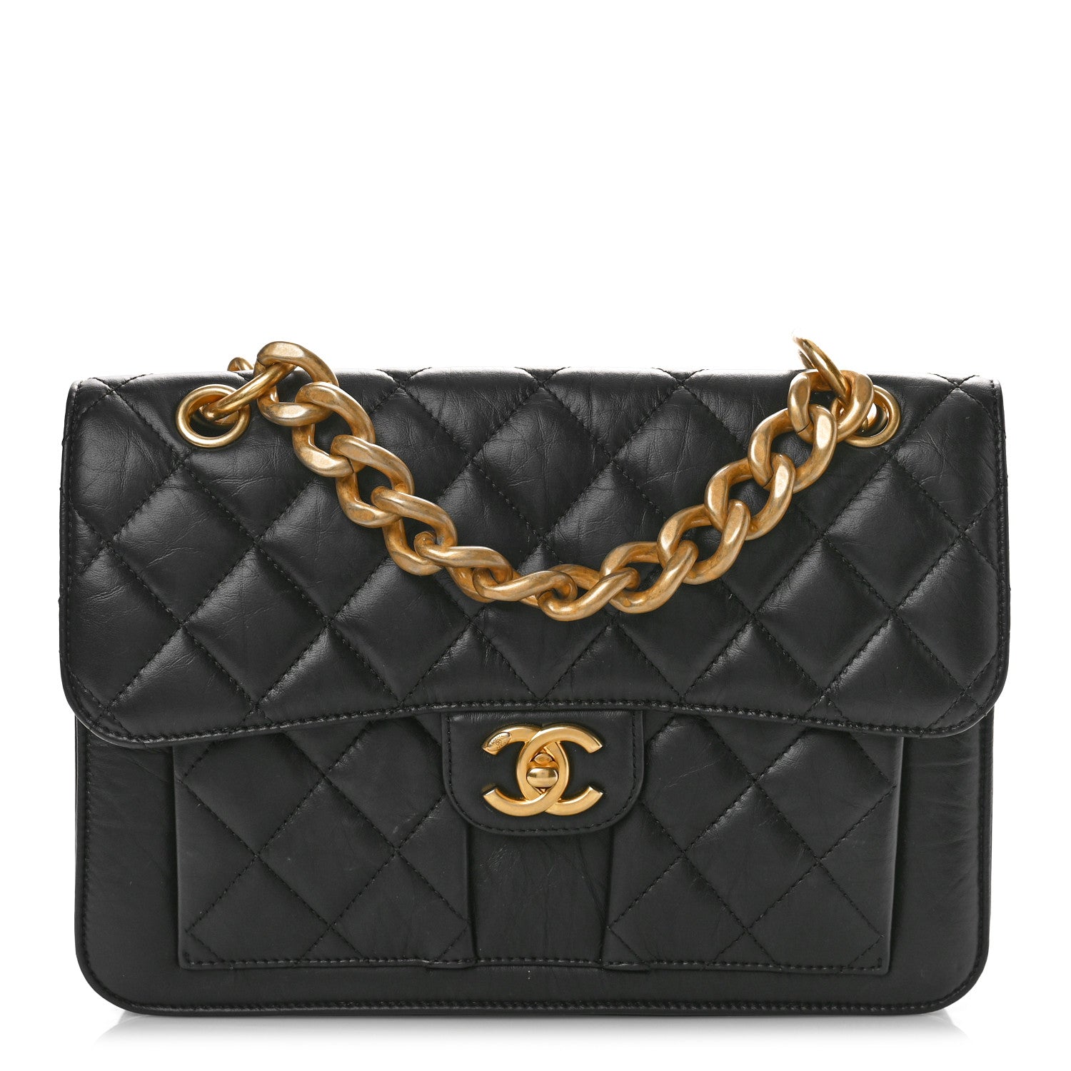 Chanel Aged Calfskin Quilted Large Double You Flap Black 1 of 9