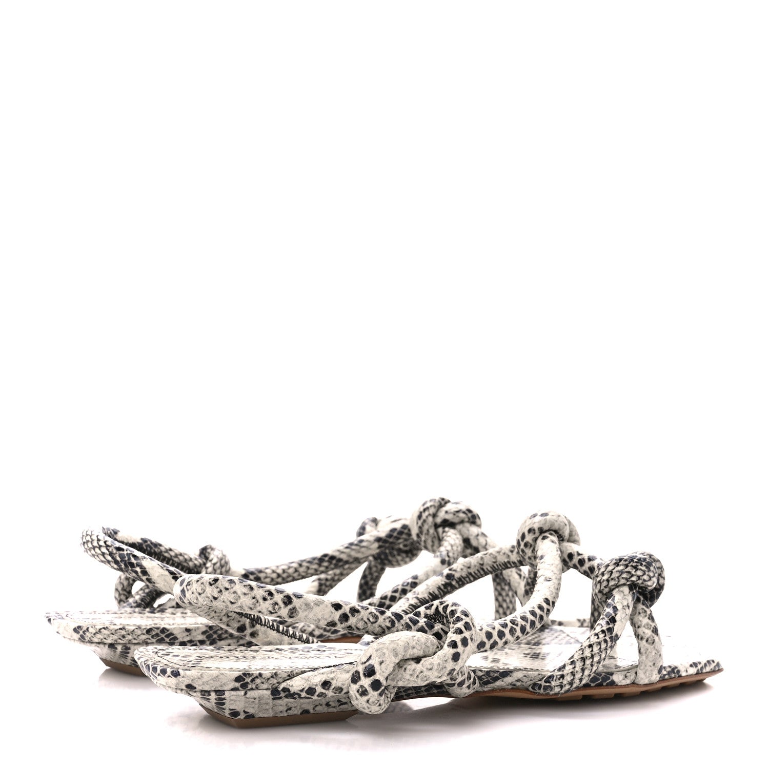 Bottega Veneta Calfskin Knotted Python Print Jimbo Flat Sandals 40 White 4 of 7