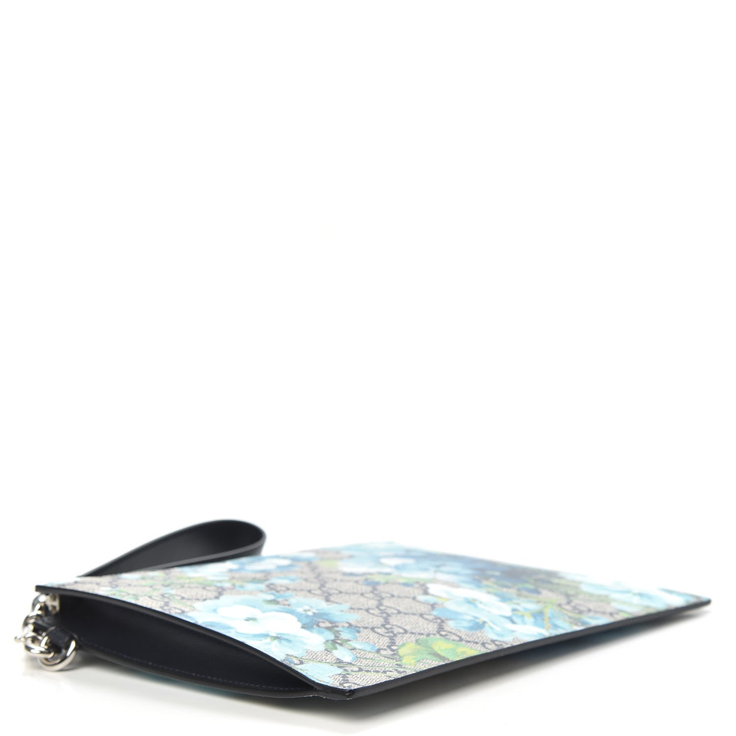 Gucci GG Supreme Monogram Blooms Small Zip Wristlet Pouch Beige Blue Black 4 of 6