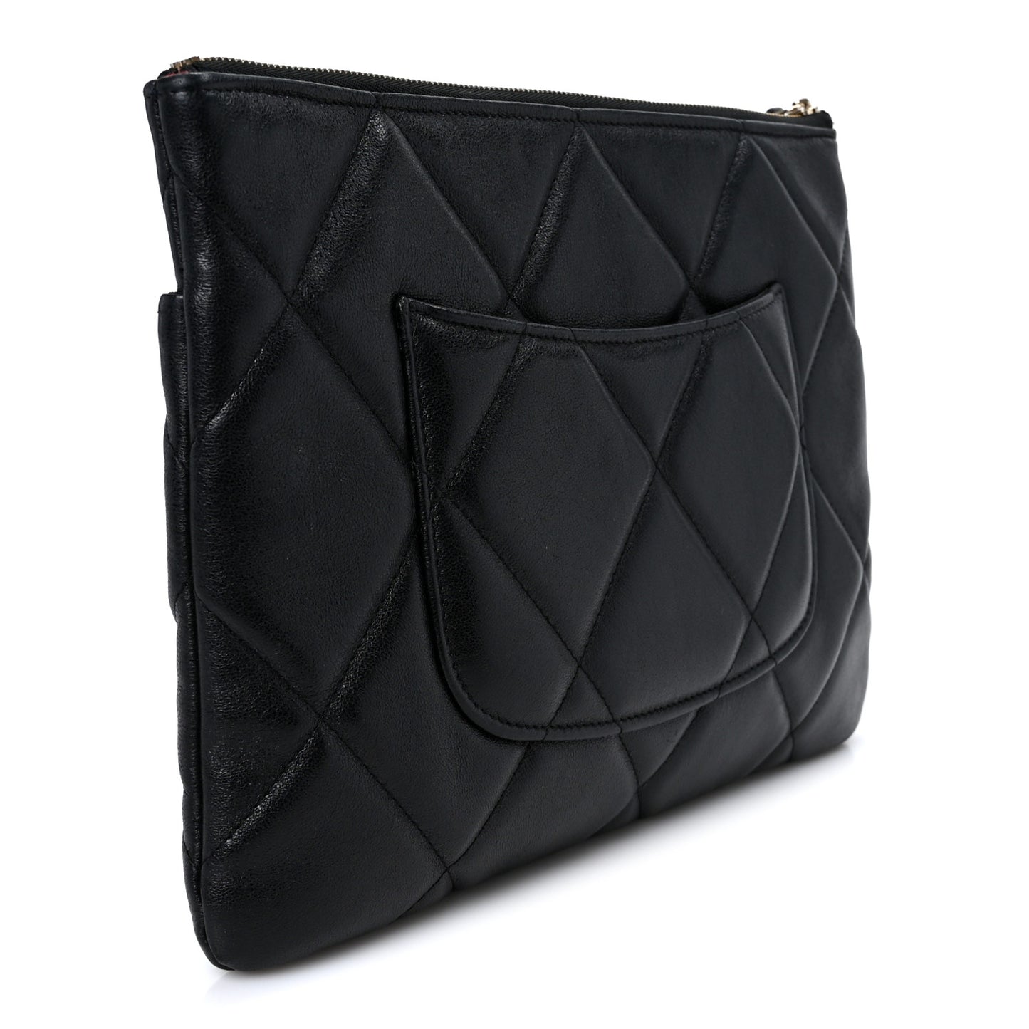 Goatskin Quilted Chanel 19 Pouch Black