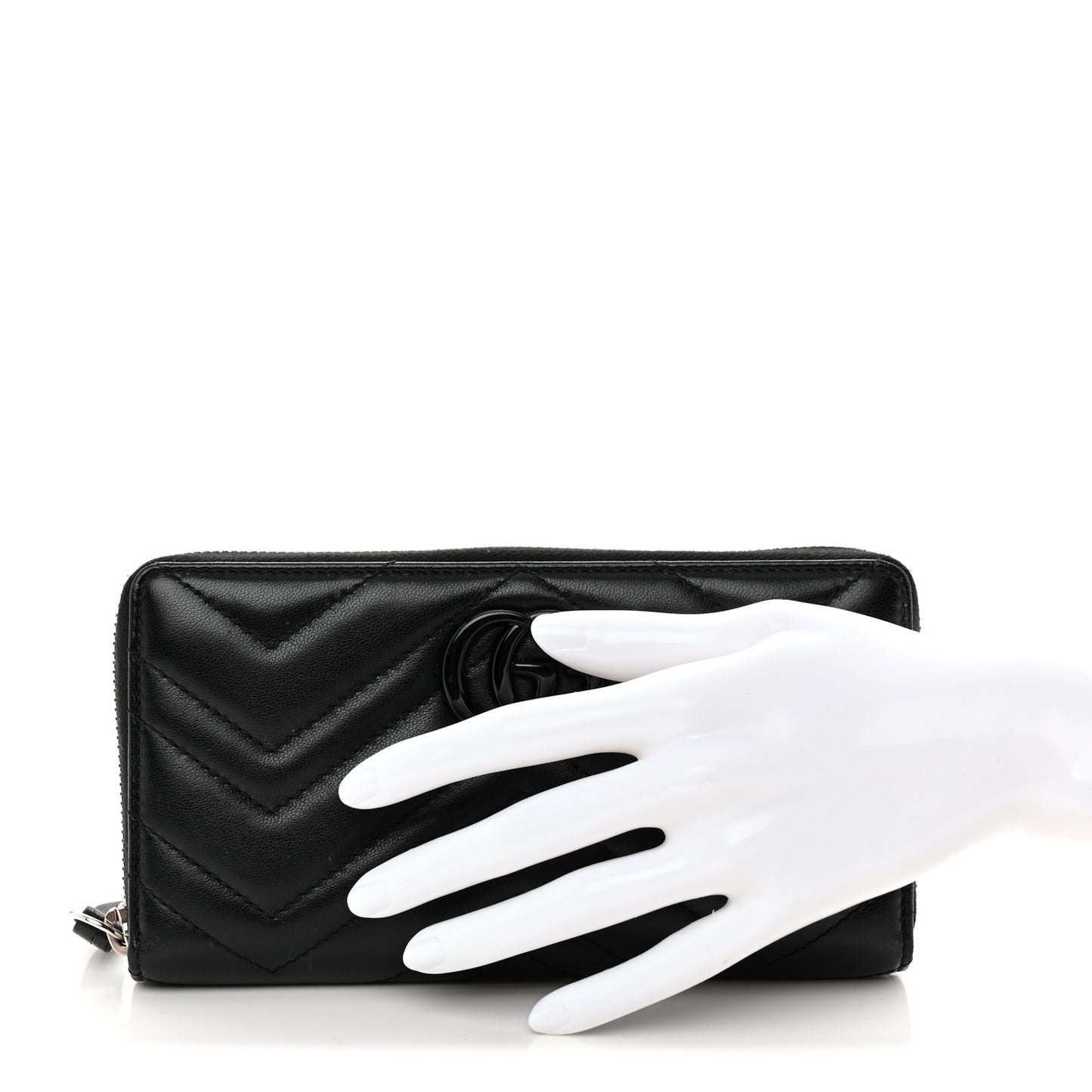 Calfskin Matelasse Monochrome GG Marmont Zip Around Wallet Black