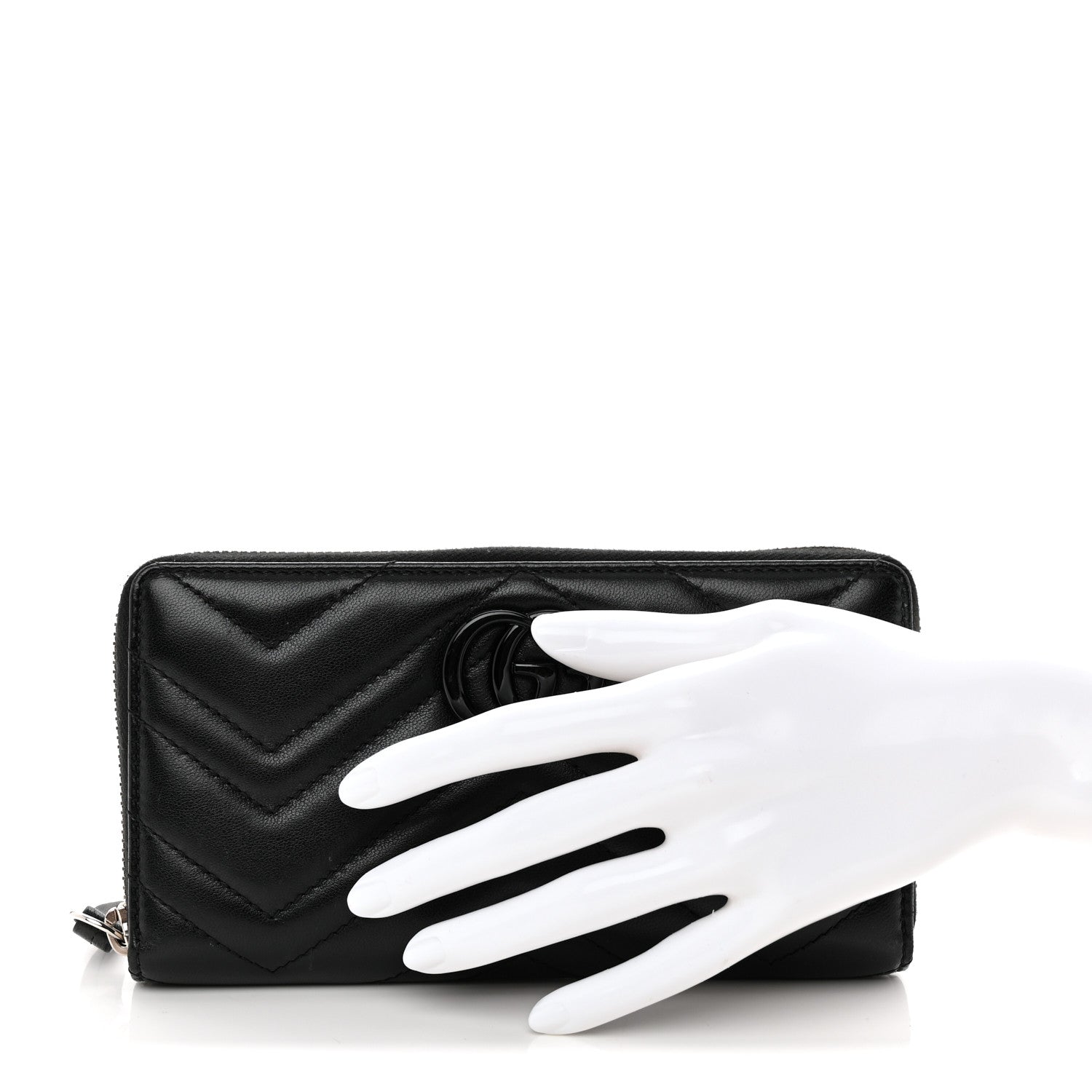 Gucci Calfskin Matelasse Monochrome GG Marmont Zip Around Wallet Black 2 of 10