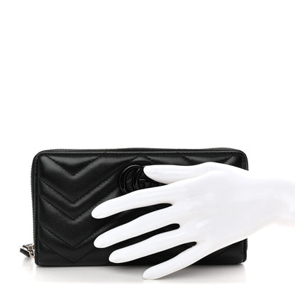 Gucci Calfskin Matelasse Monochrome GG Marmont Zip Around Wallet Black 2 of 10