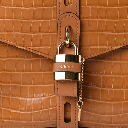 Chloe Calfskin Crocodile Embossed Medium Aby Day Shoulder Bag in Autumnal Brown 9 of 9