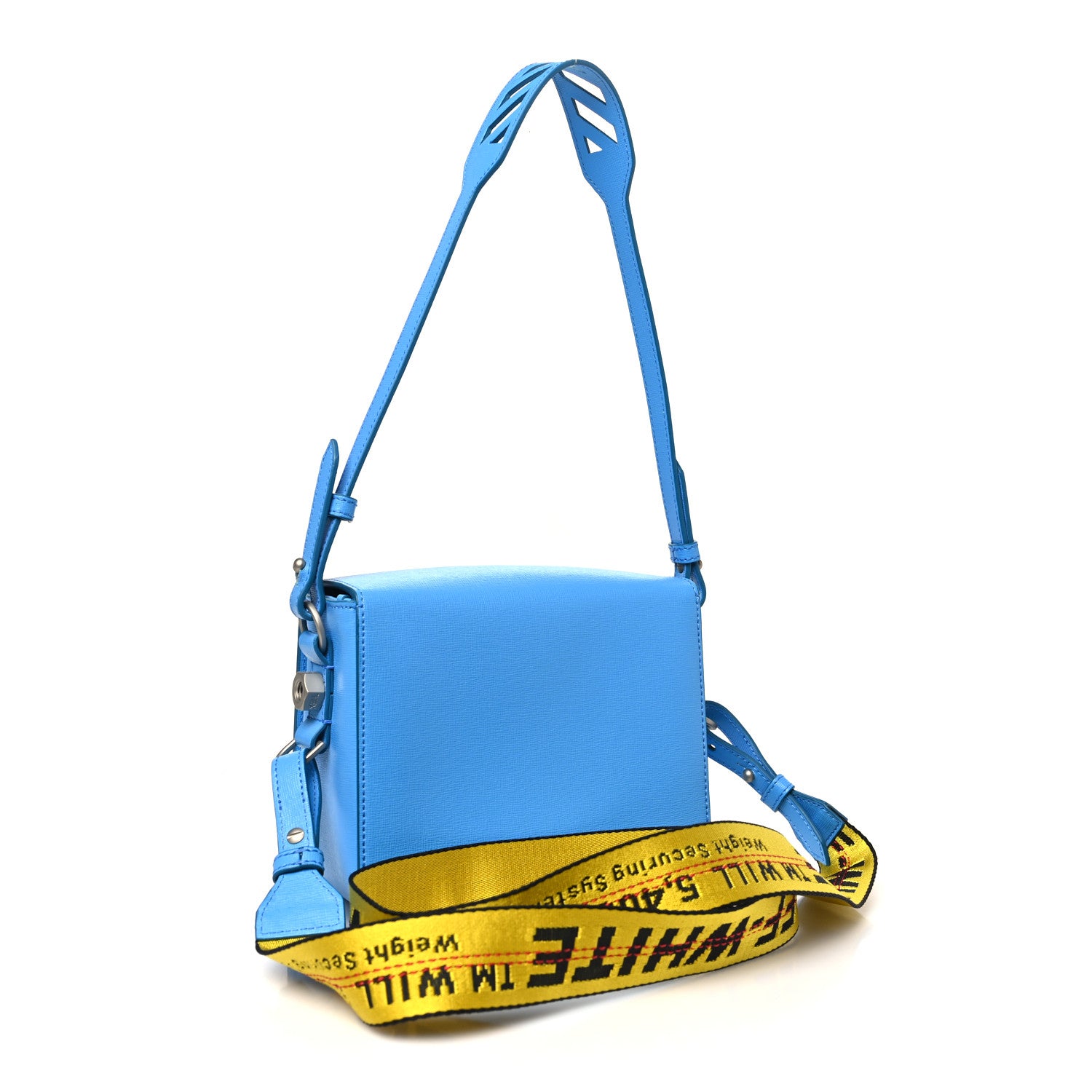 Off-White Saffiano Binder Clip Flap Shoulder Bag Light Blue 3 of 9