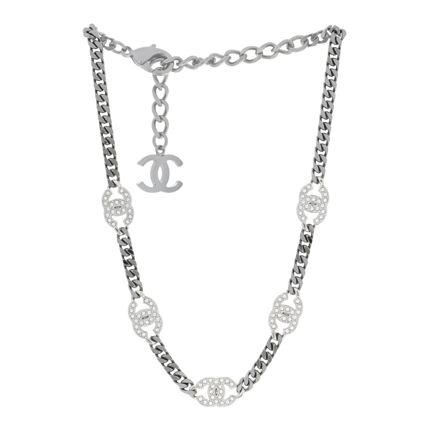 Chanel Ruthenium Crystal Chain CC Choker Silver 2 of 5