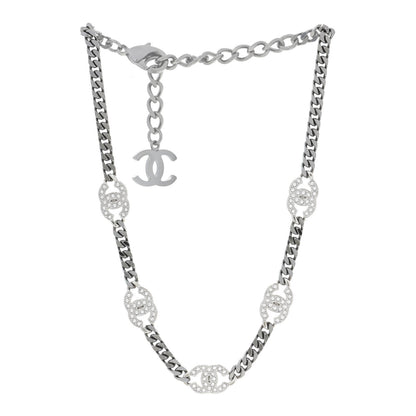 Chanel Ruthenium Crystal Chain CC Choker Silver 2 of 5