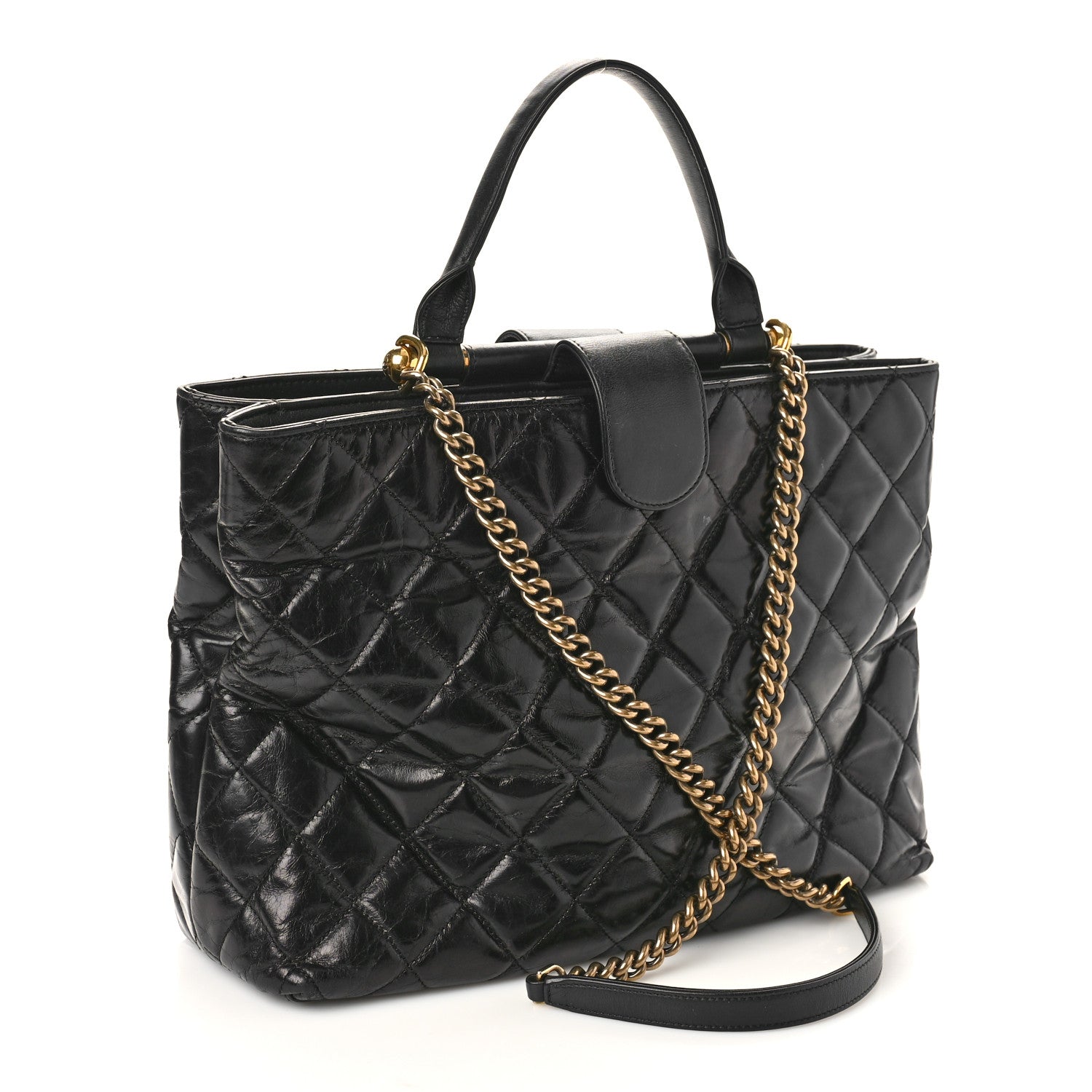 Chanel Glazed Calfskin Quilted Gold Bar Tote Black 2 of 10