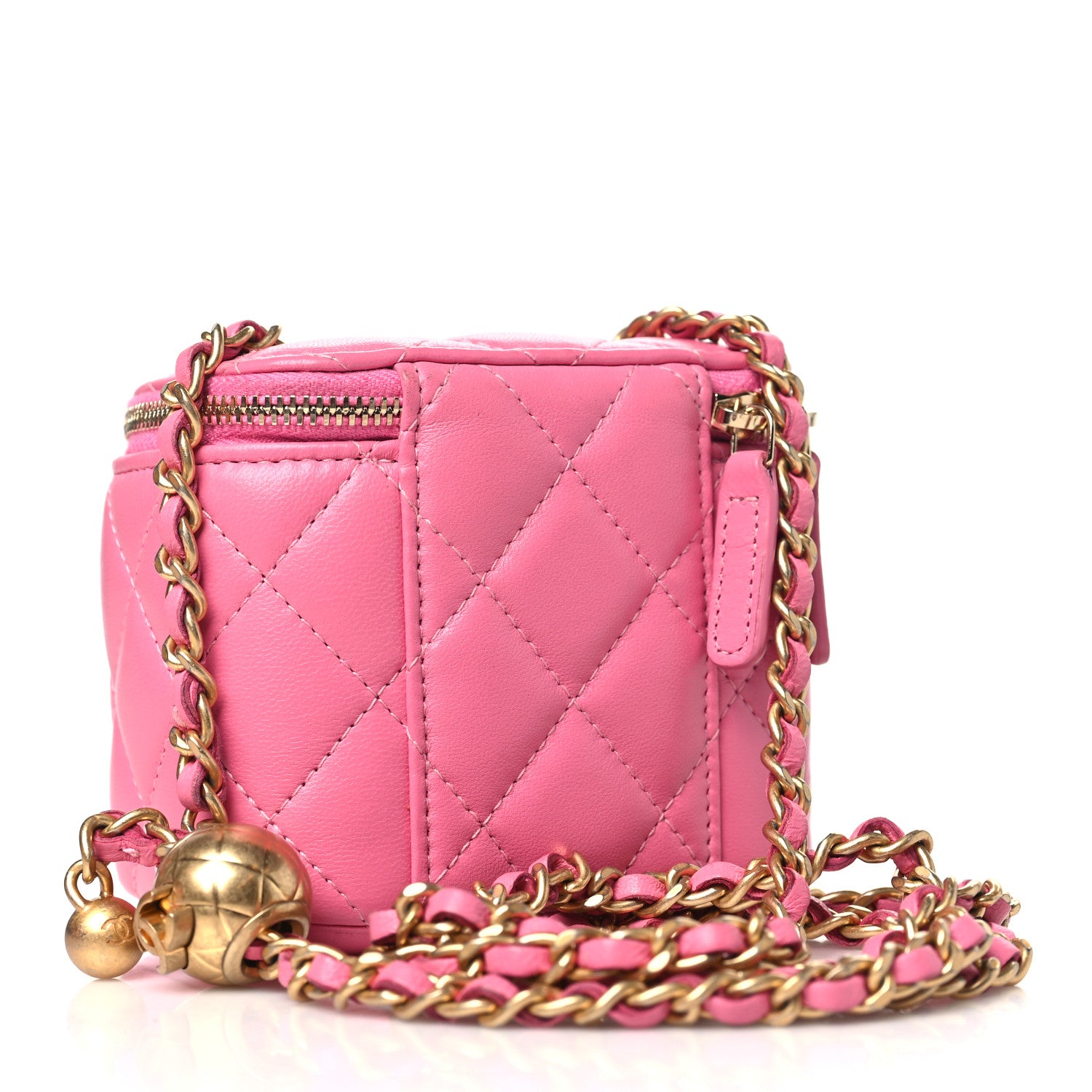 Chanel Lambskin Quilted Pearl Crush Mini Vanity Case With Chain Pink 3 of 10
