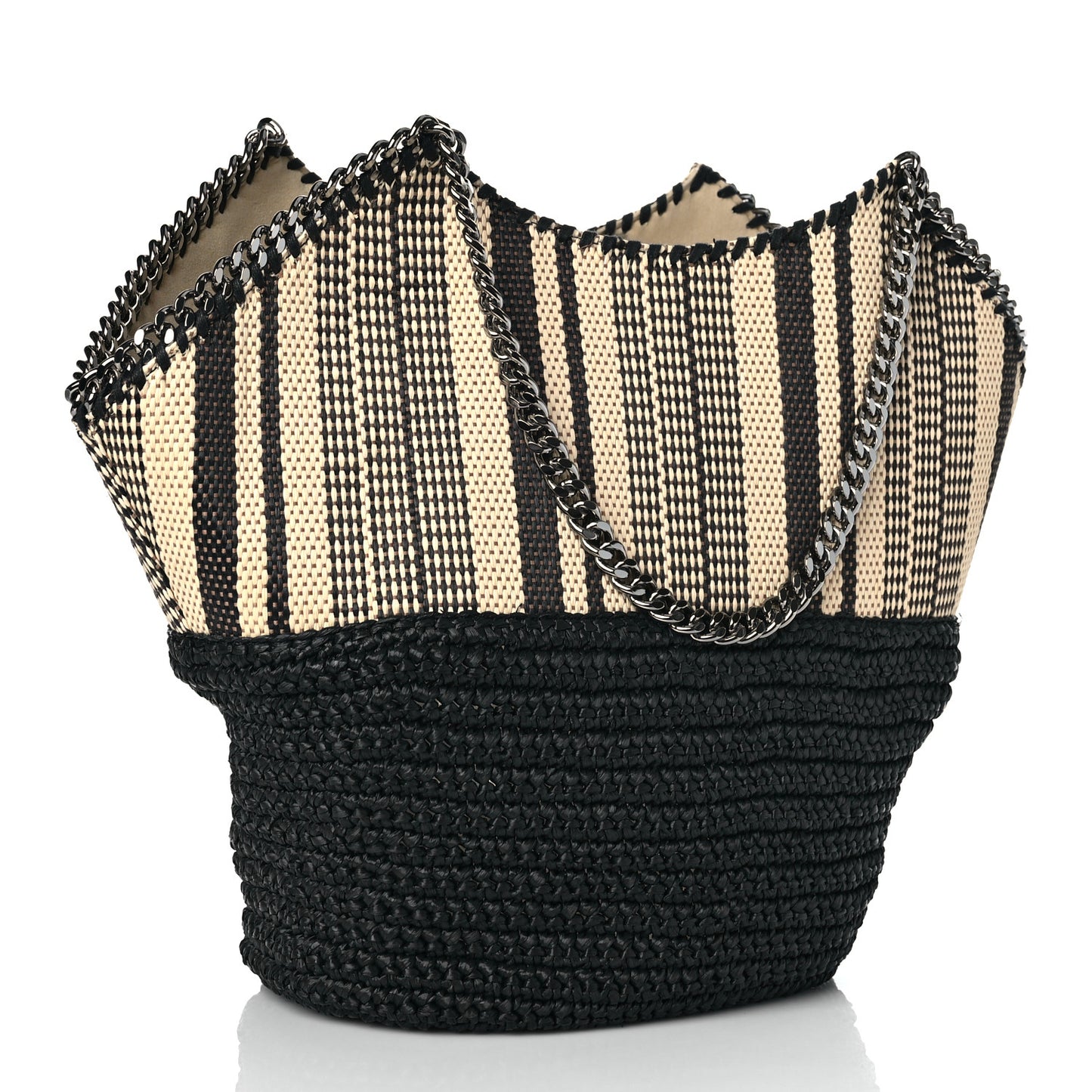 Raffia Large Striped Falabella Tote Bag Black