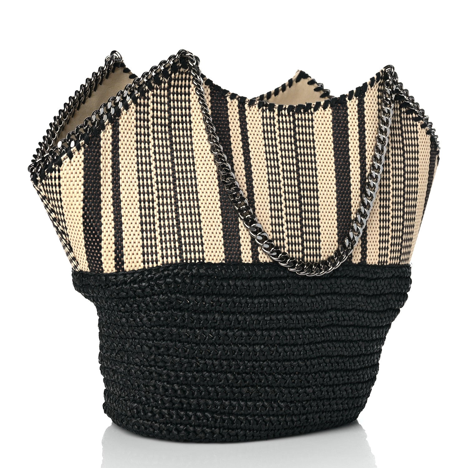 Stella McCartney Raffia Large Striped Falabella Tote Bag Black 4 of 10