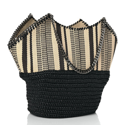 Stella McCartney Raffia Large Striped Falabella Tote Bag Black 4 of 10