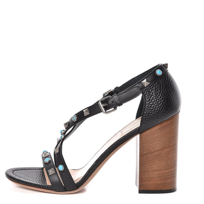 Valentino Garavani Pebbled Calfskin Rockstud Rolling Sandals 39.5 Black 1 of 10
