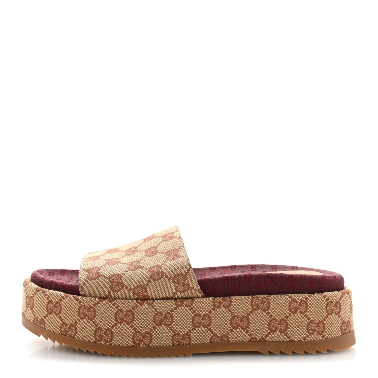 Gucci Canvas GG Monogram Angelina Platform Slide Sandals 39 Beige Ruggine 1 of 9