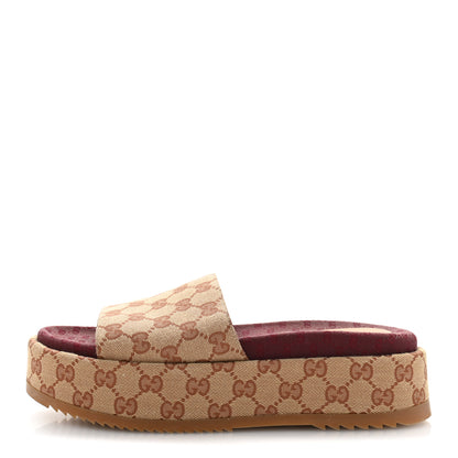 Gucci Canvas GG Monogram Angelina Platform Slide Sandals 39 Beige Ruggine 1 of 9