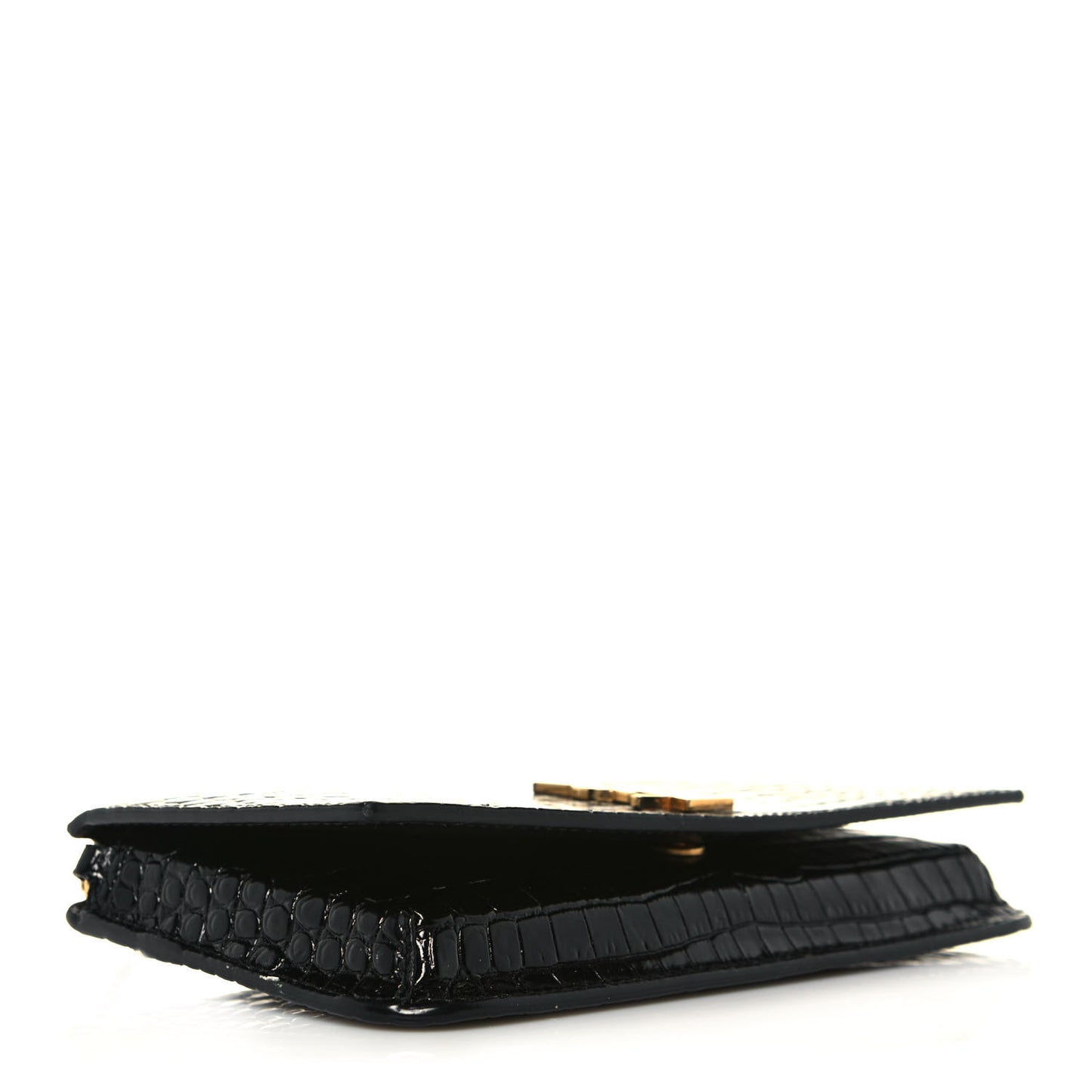 Crocodile Embossed Monogram Phone Holder Crossbody Black