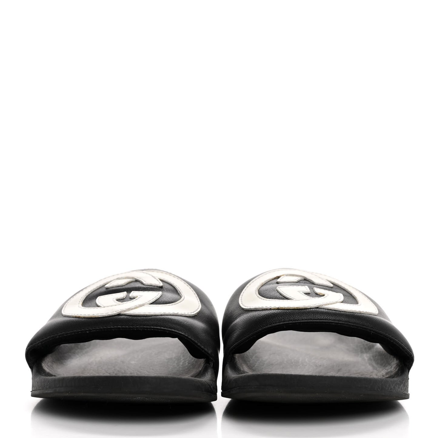 Nappa Miro Soft Calfskin Womens Interlocking G Slide Sandals 37 Black White