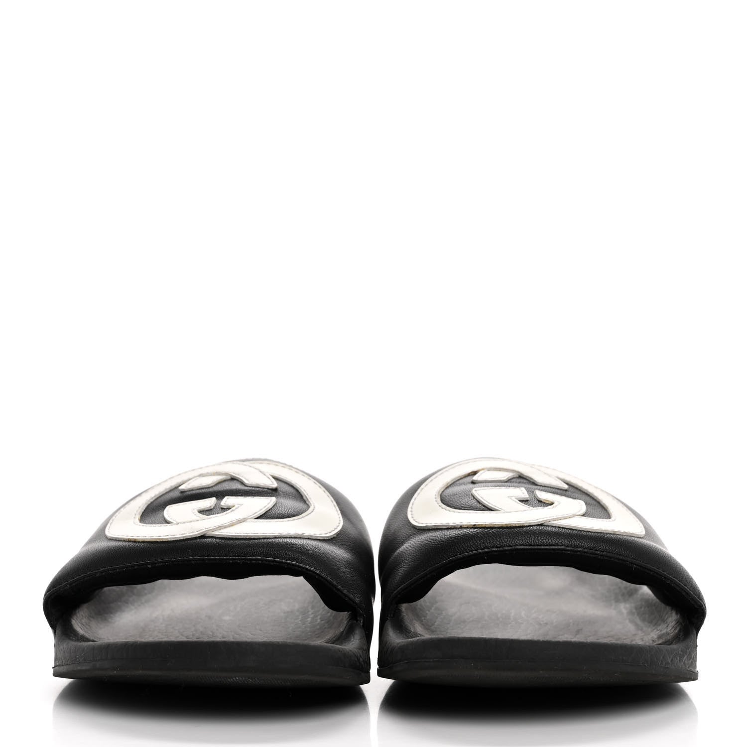 Gucci Nappa Miro Soft Calfskin Womens Interlocking G Slide Sandals 37 Black White 3 of 12