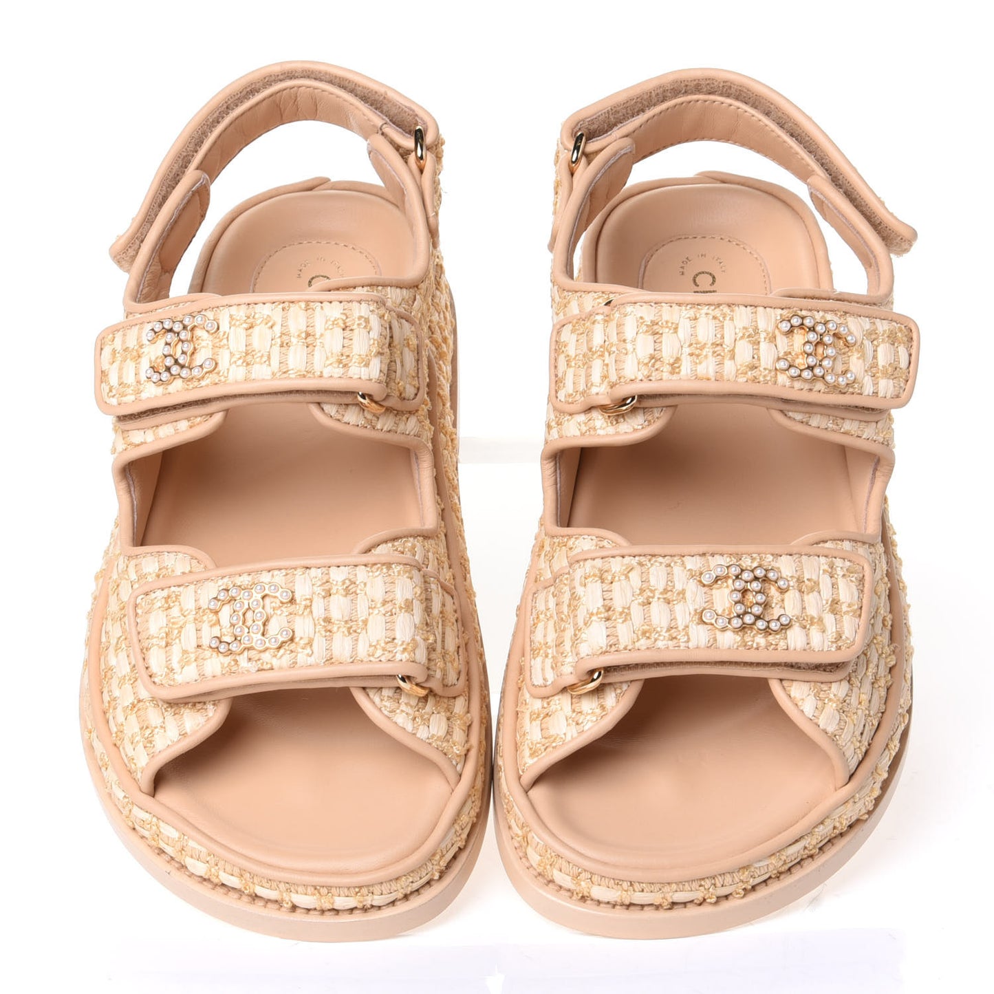 Braided Fabric Velcro Dad Sandals 35 Beige