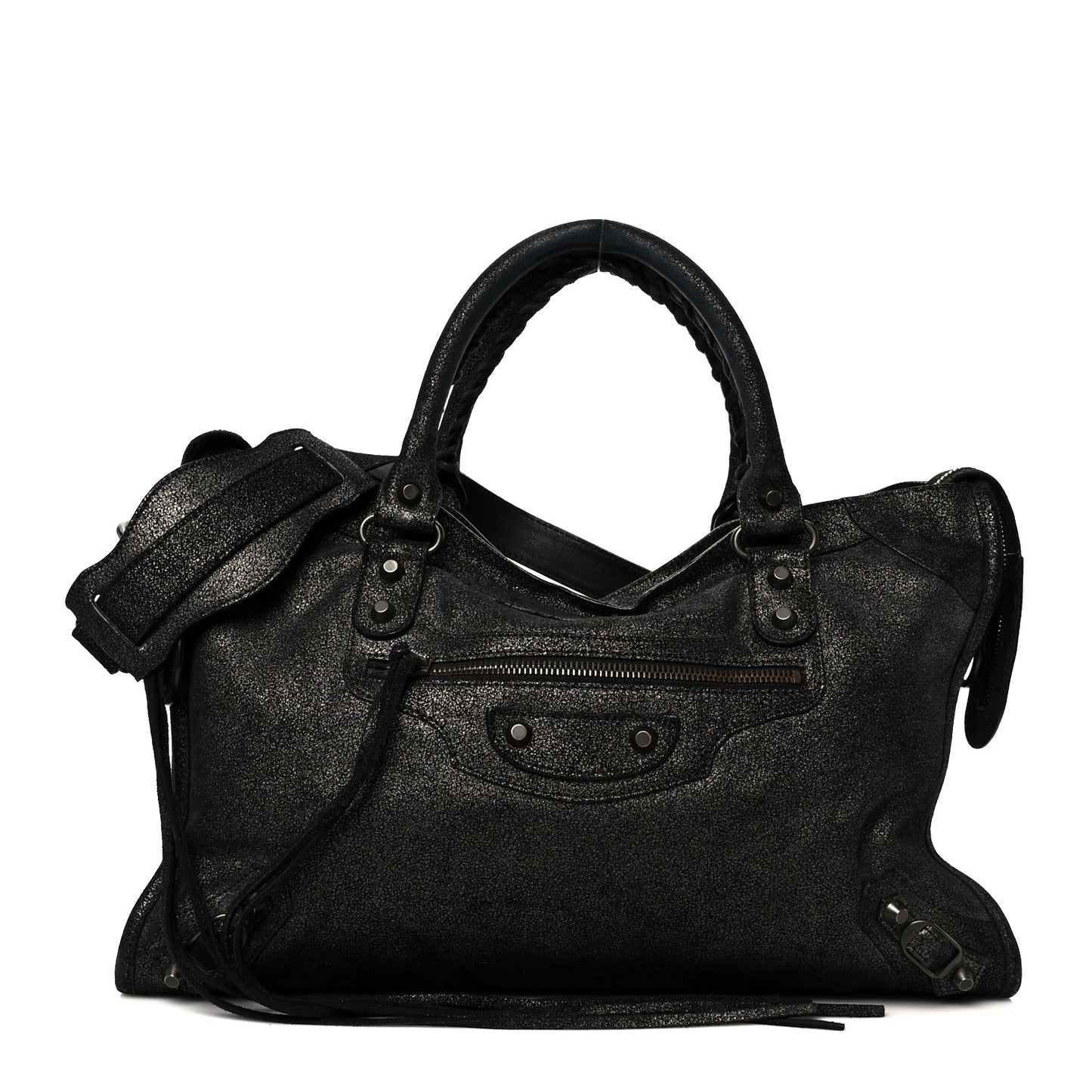 Metallic Craquele Calfskin Classic Hardware City Black