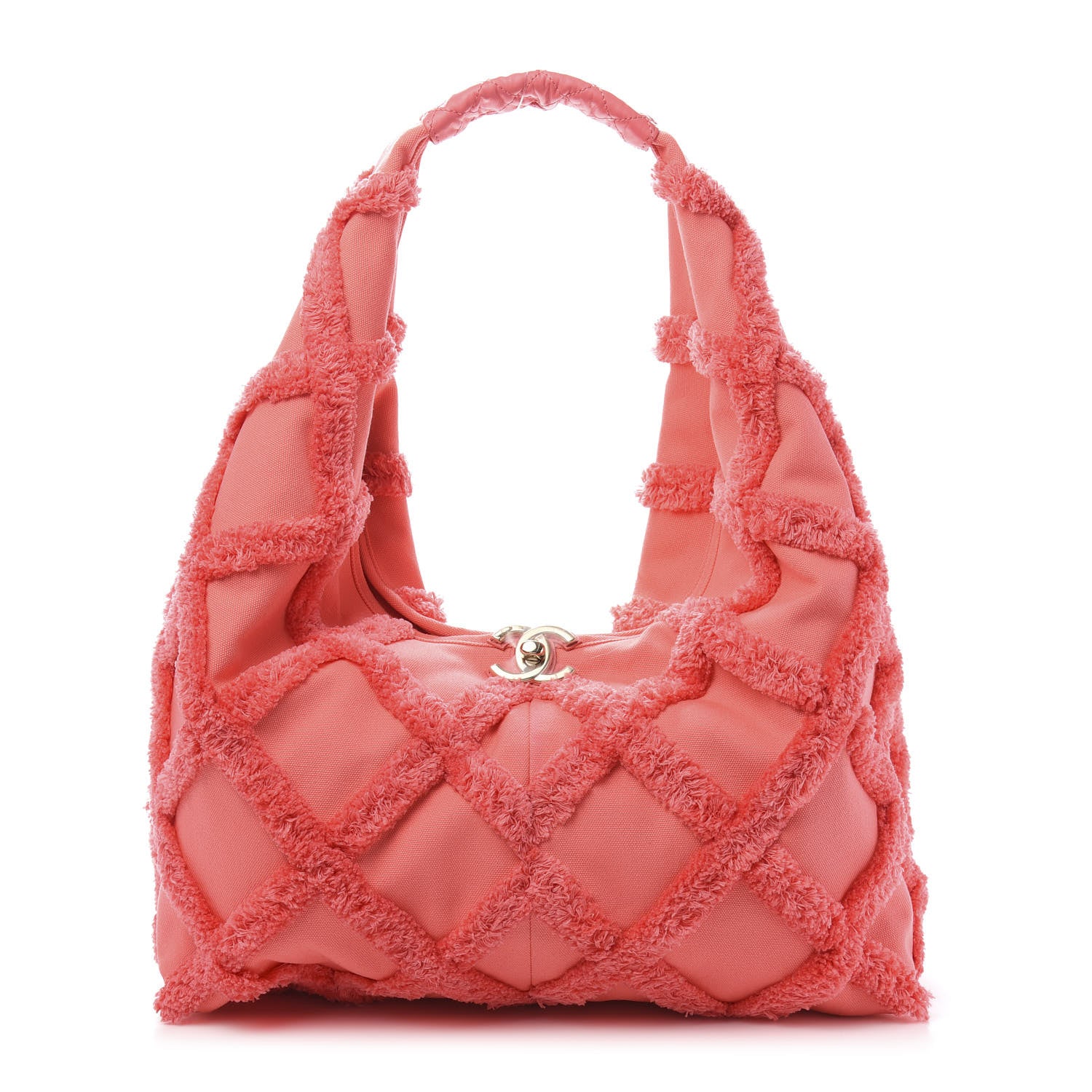 Chanel Cotton Canvas Large CC Embrace Hobo Coral 3 of 14