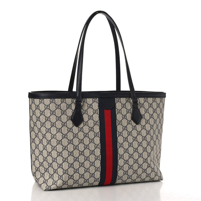 Gucci GG Supreme Monogram Textured Calfskin Web Medium Ophidia Shopping Tote Beige Blue 3 of 8