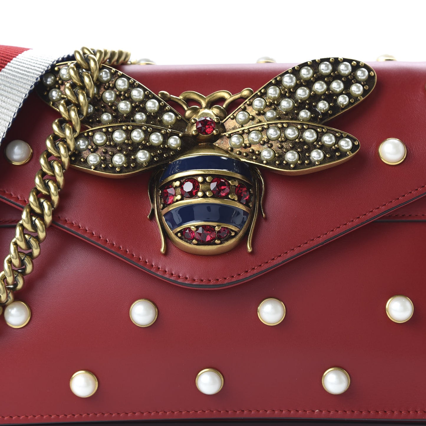 Nappa Pearl Studded Mini Queen Margaret Broadway Shoulder Bag Hibiscus Red