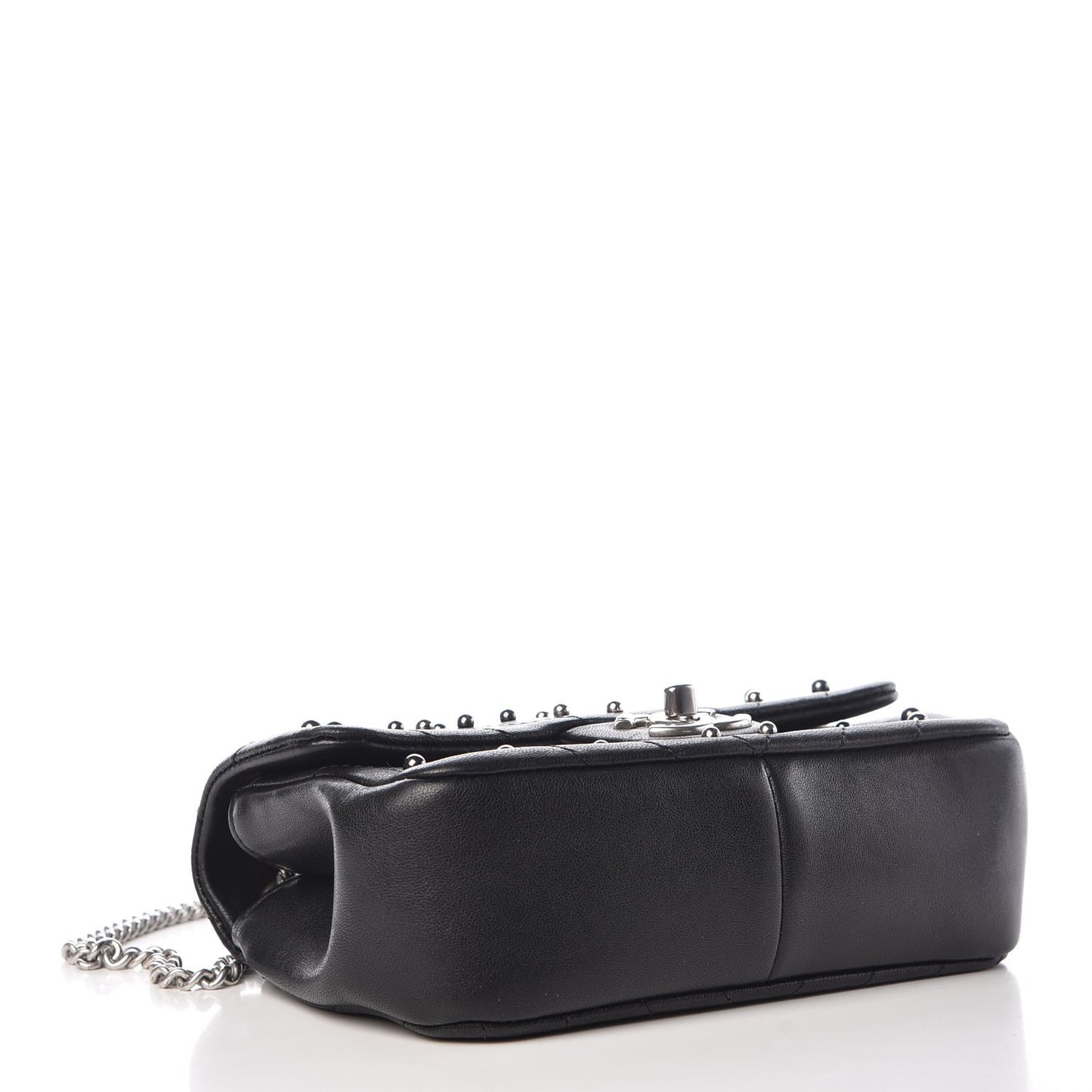 Sheepskin Chevron Quilted Studded Mini Flap Black