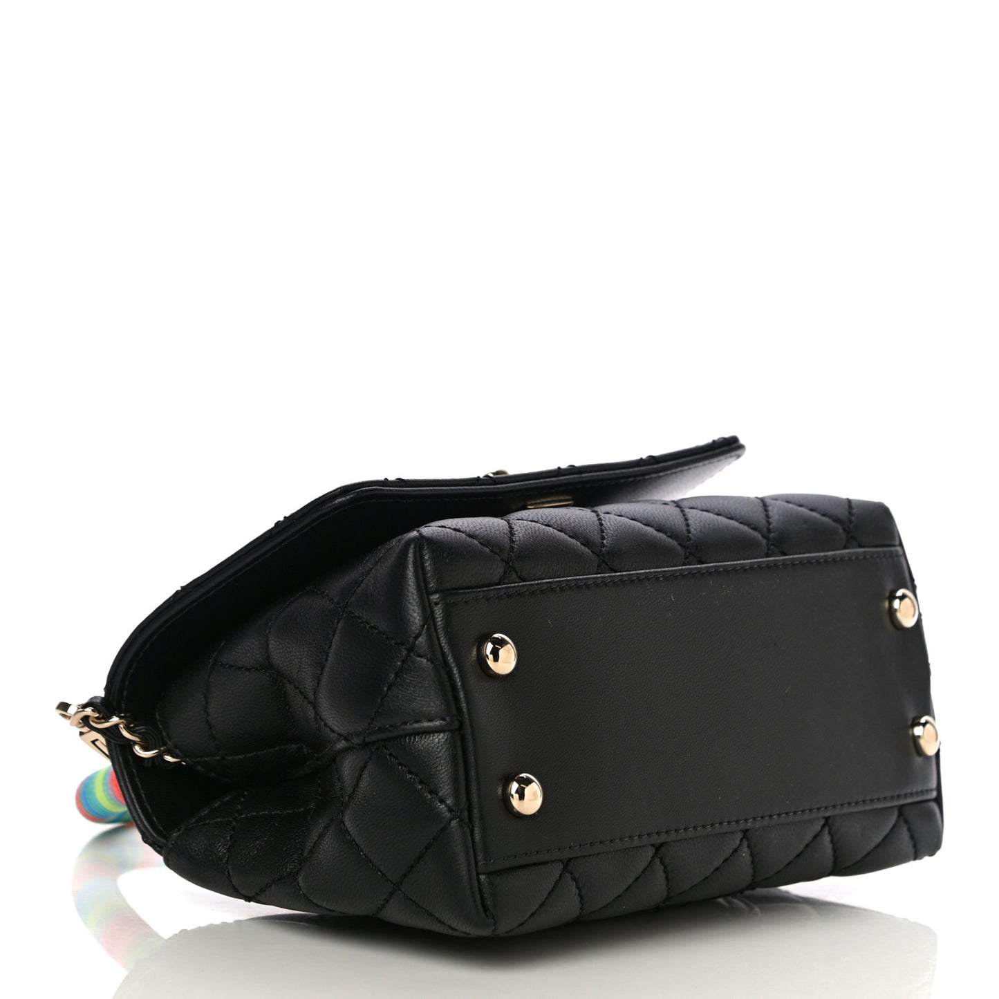 Goatskin Quilted Rainbow Extra Mini Coco Handle Flap Black