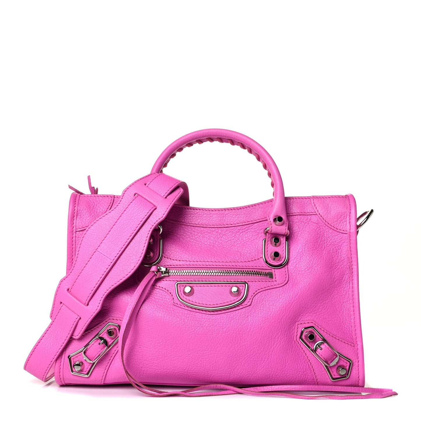 Chevre Silver Metallic Edge Hardware S City Rose Fluo
