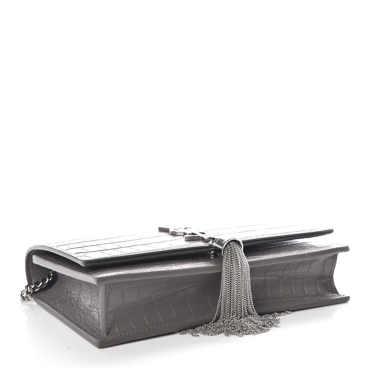 Calfskin Crocodile Embossed Kate Monogram Tassel Chain Wallet Fog
