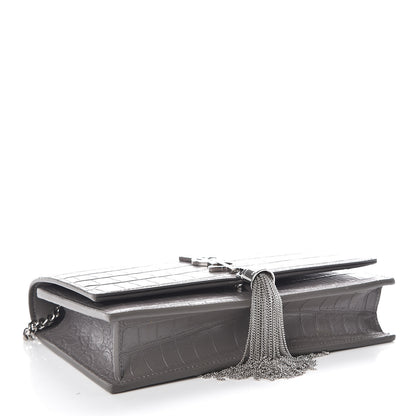 Saint Laurent Calfskin Crocodile Embossed Kate Monogram Tassel Chain Wallet Fog 4 of 9