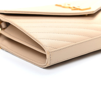 Saint Laurent Grain De Poudre Matelasse Chevron Monogram Chain Wallet Nude Powder 7 of 8