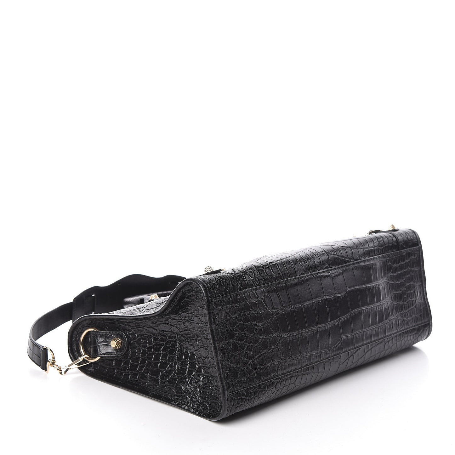 Calfskin Crocodile Embossed Giant 12 Gold Hardware City Black