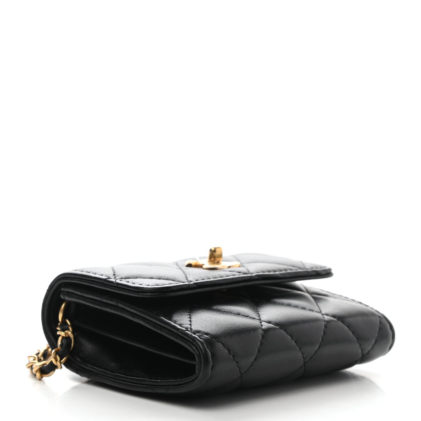 Lambskin Quilted Pearl Crush Clutch With Chain Black