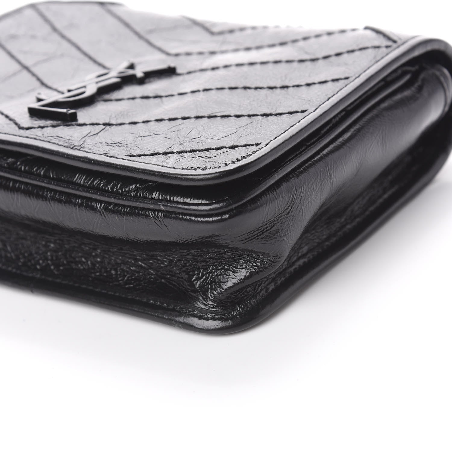 Saint Laurent Crinkled Calfskin Matelasse Monogram Niki Chain Wallet Black 8 of 9