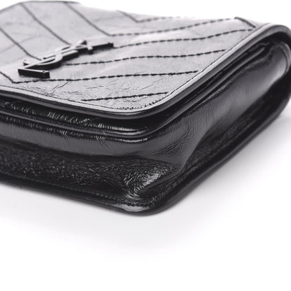 Saint Laurent Crinkled Calfskin Matelasse Monogram Niki Chain Wallet Black 8 of 9