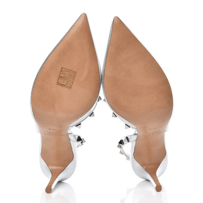 Valentino Garavani Metallic Pebbled Calfskin Rockstud Half D'Orsay Slingback 85mm Pumps 36.5 Silver 8 of 8