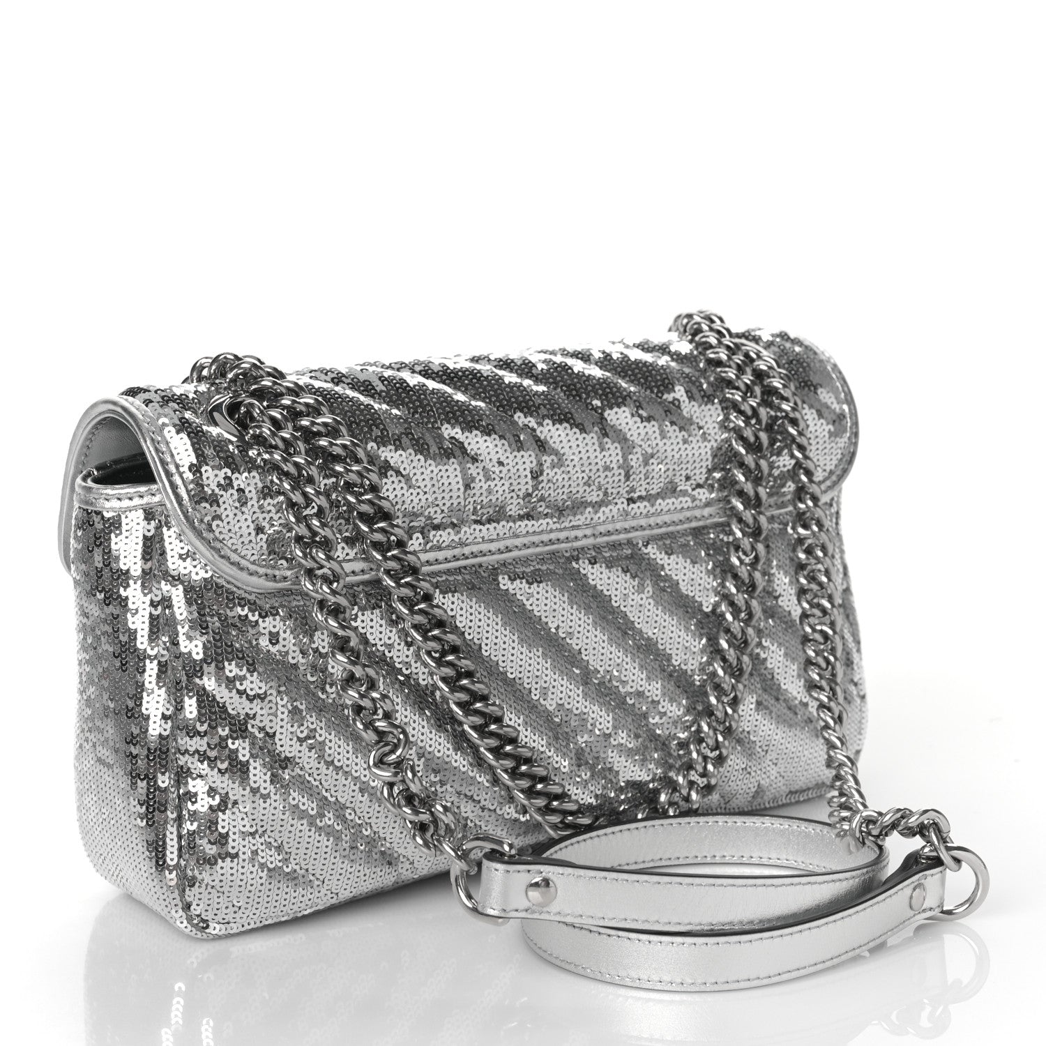 Gucci Sequin Matelasse Small GG Marmont Shoulder Bag Silver 2 of 8