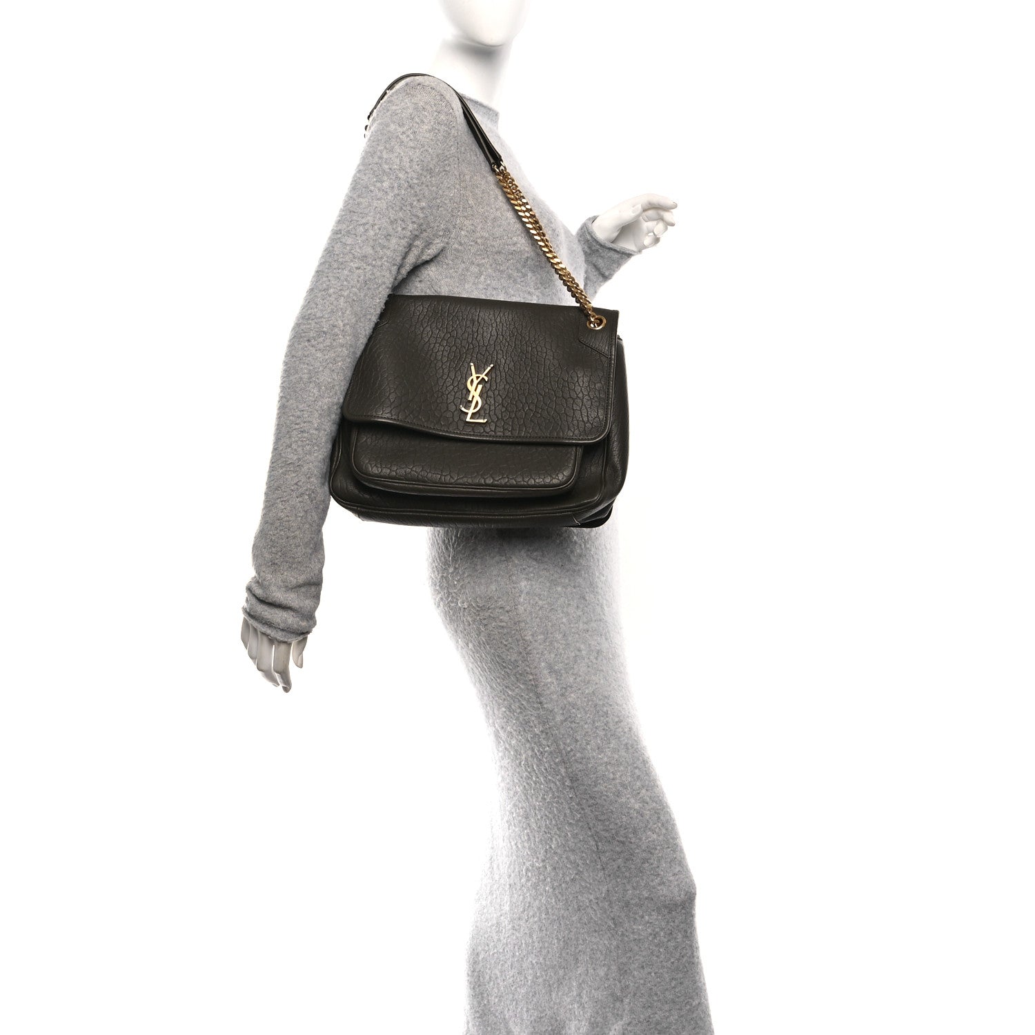 Saint Laurent Grained Lambskin Monogram Large Niki Chain Satchel Light Musk 2 of 10